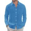 J.VER Men’s Linen Shirts Casual Button Down Long Sleeve Shirt Solid Spread Collar Summer Beach Shirts with Pocket(Cobalt Blue)