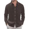 J.VER Men’s Linen Shirts Casual Button Down Long Sleeve Shirt Solid Spread Collar Summer Beach Shirts with Pocket(Coffee)