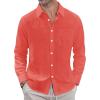 J.VER Men’s Linen Shirts Casual Button Down Long Sleeve Shirt Solid Spread Collar Summer Beach Shirts with Pocket(Coral)