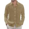 J.VER Men’s Linen Shirts Casual Button Down Long Sleeve Shirt Solid Spread Collar Summer Beach Shirts with Pocket(Dark Khaki)