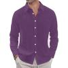 J.VER Men’s Linen Shirts Casual Button Down Long Sleeve Shirt Solid Spread Collar Summer Beach Shirts with Pocket(Dark Purple)