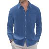 J.VER Men’s Linen Shirts Casual Button Down Long Sleeve Shirt Solid Spread Collar Summer Beach Shirts with Pocket(Denim Blue)