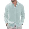 J.VER Men’s Linen Shirts Casual Button Down Long Sleeve Shirt Solid Spread Collar Summer Beach Shirts with Pocket(Grey Green)