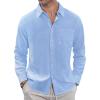J.VER Men’s Linen Shirts Casual Button Down Long Sleeve Shirt Solid Spread Collar Summer Beach Shirts with Pocket(Light Blue)