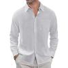 J.VER Men’s Linen Shirts Casual Button Down Long Sleeve Shirt Solid Spread Collar Summer Beach Shirts with Pocket(Light Grey)