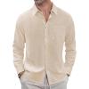 J.VER Men’s Linen Shirts Casual Button Down Long Sleeve Shirt Solid Spread Collar Summer Beach Shirts with Pocket(Light Khaki)