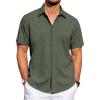 J.VER Men’s Linen Shirts Casual Short Sleeve Button Down Shirt Beach Vacation Cruise Summer Wedding Cotton Tops(Army Green)