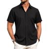 imageJVER Mens Linen Shirts Casual Short Sleeve Button Down Shirt Beach Vacation Cruise Summer Wedding Cotton TopsBlack