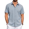imageJVER Mens Linen Shirts Casual Short Sleeve Button Down Shirt Beach Vacation Cruise Summer Wedding Cotton TopsBlue