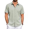 imageJVER Mens Linen Shirts Casual Short Sleeve Button Down Shirt Beach Vacation Cruise Summer Wedding Cotton TopsGreen