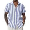J.VER Men’s Linen Shirts Short Sleeve Casual Striped Button Down Shirt for Summer Beach Yoga