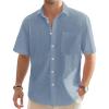 J.VER Men’s Linen Short Sleeve Shirts Cotton Casual Lightweight Button Down Shirt Beach Vacation Summer Tops with Pocket(Airy Blue)