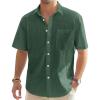 J.VER Men’s Linen Short Sleeve Shirts Cotton Casual Lightweight Button Down Shirt Beach Vacation Summer Tops with Pocket(Army Green)