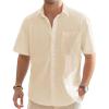 J.VER Men’s Linen Short Sleeve Shirts Cotton Casual Lightweight Button Down Shirt Beach Vacation Summer Tops with Pocket(Beige)