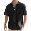 J.VER Men’s Linen Short Sleeve Shirts Cotton Casual Lightweight Button Down Shirt Beach Vacation Summer Tops with Pocket(Black)