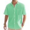 J.VER Men’s Linen Short Sleeve Shirts Cotton Casual Lightweight Button Down Shirt Beach Vacation Summer Tops with Pocket(Bright Green)