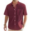 J.VER Men’s Linen Short Sleeve Shirts Cotton Casual Lightweight Button Down Shirt Beach Vacation Summer Tops with Pocket(Burgundy)