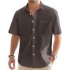 J.VER Men’s Linen Short Sleeve Shirts Cotton Casual Lightweight Button Down Shirt Beach Vacation Summer Tops with Pocket(Coffee)