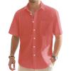 J.VER Men’s Linen Short Sleeve Shirts Cotton Casual Lightweight Button Down Shirt Beach Vacation Summer Tops with Pocket(Coral)