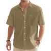 J.VER Men’s Linen Short Sleeve Shirts Cotton Casual Lightweight Button Down Shirt Beach Vacation Summer Tops with Pocket(Dark Khaki)
