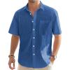 J.VER Men’s Linen Short Sleeve Shirts Cotton Casual Lightweight Button Down Shirt Beach Vacation Summer Tops with Pocket(Denim Blue)