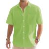 J.VER Men’s Linen Short Sleeve Shirts Cotton Casual Lightweight Button Down Shirt Beach Vacation Summer Tops with Pocket(Lawn Green)