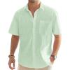 J.VER Men’s Linen Short Sleeve Shirts Cotton Casual Lightweight Button Down Shirt Beach Vacation Summer Tops with Pocket(Light Green)