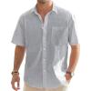 J.VER Men’s Linen Short Sleeve Shirts Cotton Casual Lightweight Button Down Shirt Beach Vacation Summer Tops with Pocket(Light Grey)