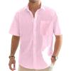 J.VER Men’s Linen Short Sleeve Shirts Cotton Casual Lightweight Button Down Shirt Beach Vacation Summer Tops with Pocket(Light Pink)