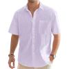 J.VER Men’s Linen Short Sleeve Shirts Cotton Casual Lightweight Button Down Shirt Beach Vacation Summer Tops with Pocket(Light Purple)