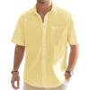 J.VER Men’s Linen Short Sleeve Shirts Cotton Casual Lightweight Button Down Shirt Beach Vacation Summer Tops with Pocket(Light Yellow)