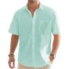 J.VER Men’s Linen Short Sleeve Shirts Cotton Casual Lightweight Button Down Shirt Beach Vacation Summer Tops with Pocket(Mint Green)