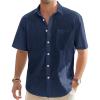 J.VER Men’s Linen Short Sleeve Shirts Cotton Casual Lightweight Button Down Shirt Beach Vacation Summer Tops with Pocket(Navy Blue)