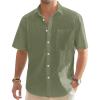 J.VER Men’s Linen Short Sleeve Shirts Cotton Casual Lightweight Button Down Shirt Beach Vacation Summer Tops with Pocket(Olive Green)