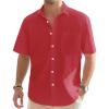 J.VER Men’s Linen Short Sleeve Shirts Cotton Casual Lightweight Button Down Shirt Beach Vacation Summer Tops with Pocket(Red)