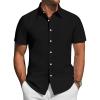 J.VER Mens Short Sleeve Button Down Shirt Stretch Business Casual Dress Shirts Solid Summer Wedding Prom Tops(Black)