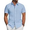 J.VER Mens Short Sleeve Button Down Shirt Stretch Business Casual Dress Shirts Solid Summer Wedding Prom Tops(Blue)