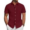 J.VER Mens Short Sleeve Button Down Shirt Stretch Business Casual Dress Shirts Solid Summer Wedding Prom Tops(Burgundy)