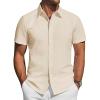 J.VER Mens Short Sleeve Button Down Shirt Stretch Business Casual Dress Shirts Solid Summer Wedding Prom Tops(Cream Ivory)