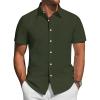 J.VER Mens Short Sleeve Button Down Shirt Stretch Business Casual Dress Shirts Solid Summer Wedding Prom Tops(Dark Green)