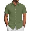 J.VER Mens Short Sleeve Button Down Shirt Stretch Business Casual Dress Shirts Solid Summer Wedding Prom Tops(Green)