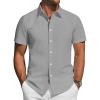 J.VER Mens Short Sleeve Button Down Shirt Stretch Business Casual Dress Shirts Solid Summer Wedding Prom Tops(Light Grey)