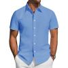 J.VER Mens Short Sleeve Button Down Shirt Stretch Business Casual Dress Shirts Solid Summer Wedding Prom Tops(Misty Blue)
