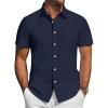 J.VER Mens Short Sleeve Button Down Shirt Stretch Business Casual Dress Shirts Solid Summer Wedding Prom Tops(Navy Blue)