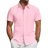 J.VER Mens Short Sleeve Button Down Shirt Stretch Business Casual Dress Shirts Solid Summer Wedding Prom Tops(Pink)