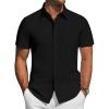 J.VER Mens Short Sleeve Button Down Shirt Stretch Business Casual Dress Shirts Solid Summer Wedding Prom Tops(Solid Black)