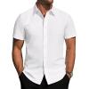 J.VER Mens Short Sleeve Button Down Shirt Stretch Business Casual Dress Shirts Solid Summer Wedding Prom Tops(White)