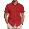 J.VER Men’s Short Sleeve Dress Shirts Stretch Stain Shield Casual Button Down Shirts Solid Formal Shirt(Bright Red)