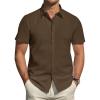 J.VER Men’s Short Sleeve Dress Shirts Stretch Stain Shield Casual Button Down Shirts Solid Formal Shirt(Brown)