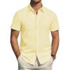 J.VER Men’s Short Sleeve Dress Shirts Stretch Stain Shield Casual Button Down Shirts Solid Formal Shirt(Light Yellow)